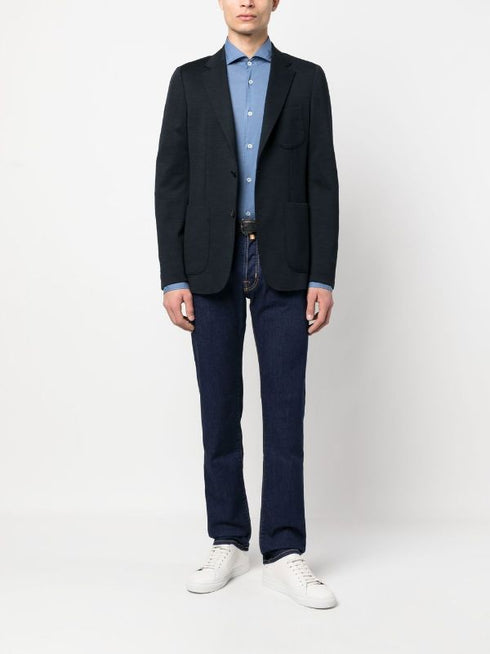 long-sleeve stretch-cotton shirt